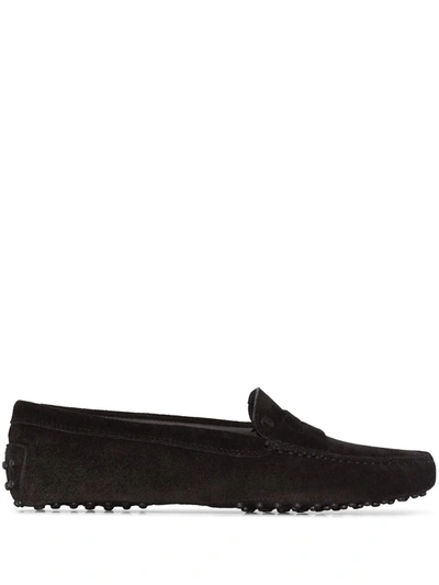 Shop Tod's Moccasin Suede Loafers In Black