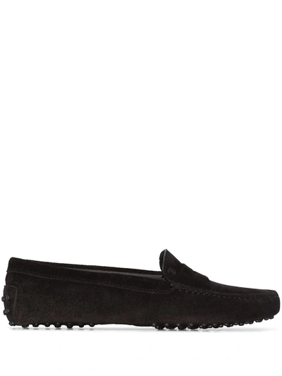Tod's Black Black Gommini Leather Driving Shoes In Black