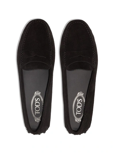 Shop Tod's Moccasin Suede Loafers In Black