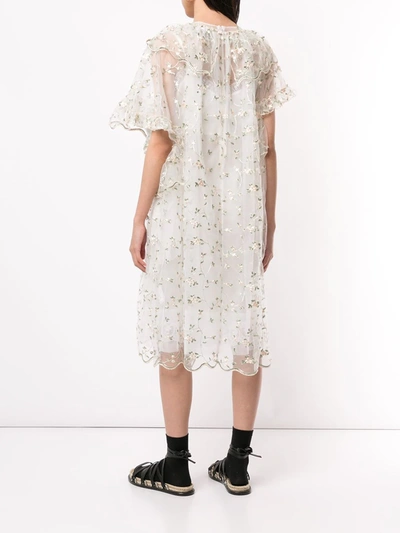 Shop Simone Rocha Asymmetrical Floral Ruffled Dress In White
