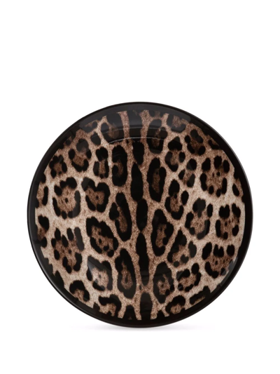 Dolce & Gabbana Leopard-print Porcelain Dessert Plates (set Of 2) In Brown