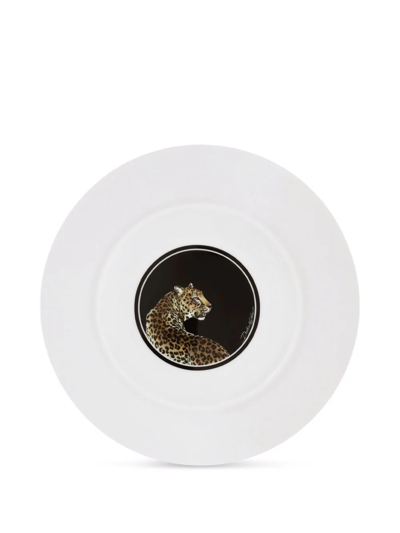 Shop Dolce & Gabbana Leopard-print Porcelain Dessert Plates (set Of 2) In Brown
