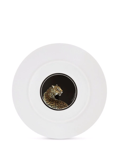 Dolce & Gabbana Leopard-print Porcelain Dessert Plates (set Of 2) In Brown