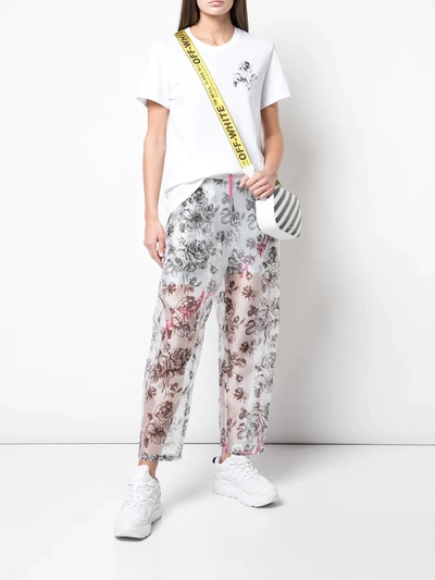 Shop Off-white Semi-sheer Rose Motif Trousers In White