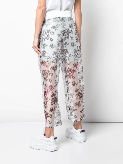 Shop Off-white Semi-sheer Rose Motif Trousers In White