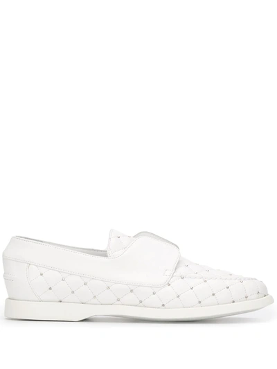 Shop Le Silla Quilted Style Stud Detail Loafers In White