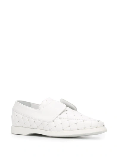 Shop Le Silla Quilted Style Stud Detail Loafers In White