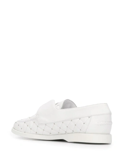 Shop Le Silla Quilted Style Stud Detail Loafers In White