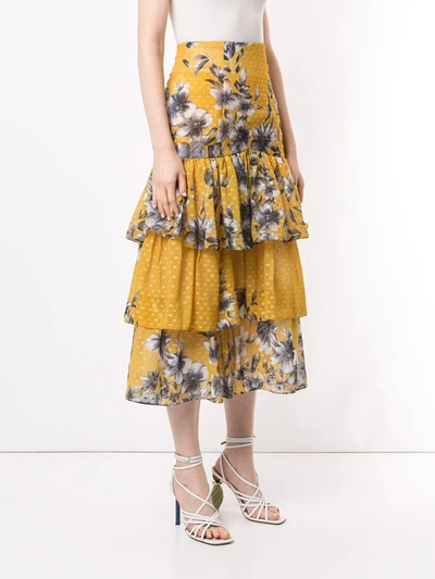 Shop Bambah Floral Ruffle Skirt In Yellow