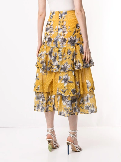 Shop Bambah Floral Ruffle Skirt In Yellow