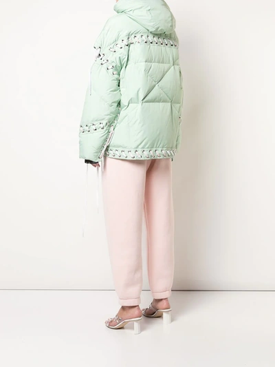 Shop Khrisjoy Contrast Lace-up Puffer Jacket In Green