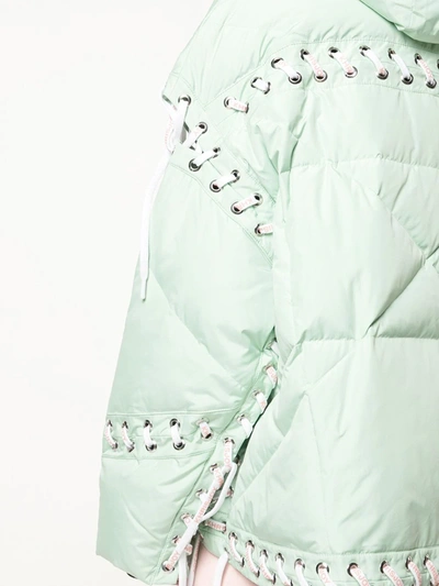 Shop Khrisjoy Contrast Lace-up Puffer Jacket In Green