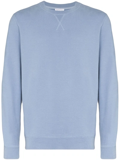 Shop Sunspel Loopback Long-sleeve Sweatshirt In Blue