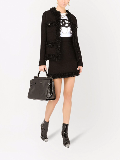 Dolce & Gabbana Crochet-trimmed Wool-blend Bouclé Skirt In Schwarz