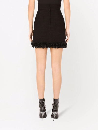 Shop Dolce & Gabbana Frayed Bouclé Miniskirt In Schwarz