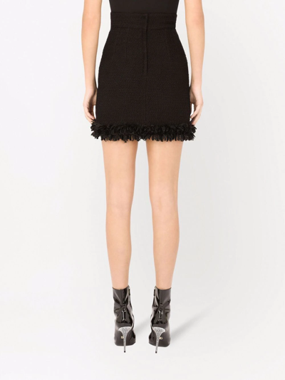Dolce & Gabbana Crochet-trimmed Wool-blend Bouclé Skirt In Schwarz