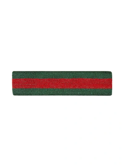 Shop Gucci Children's Web Lurex Elastic Headband In Green