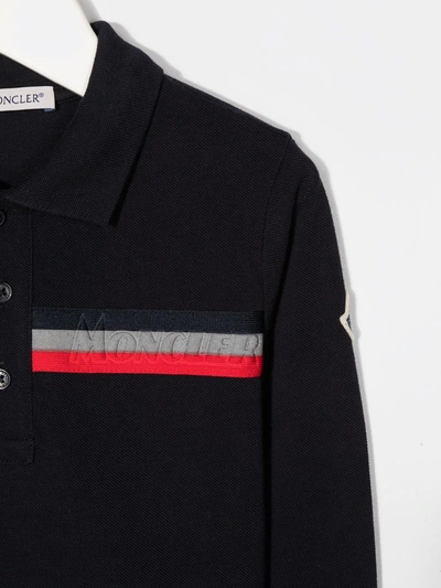 Shop Moncler Long Sleeve Embossed Logo Polo Shirt In Blue
