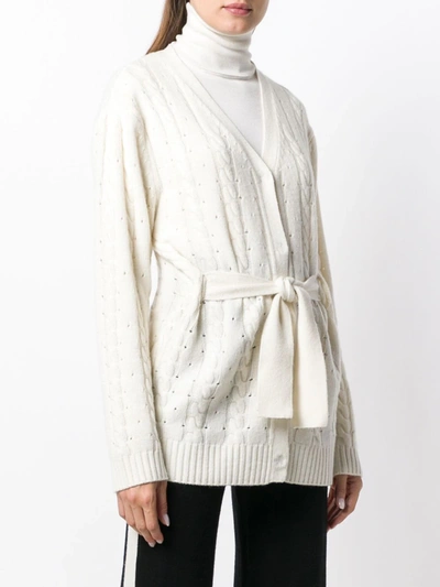 Cashmere In Love Cashmere Blend Cable Knit Cardigan In White