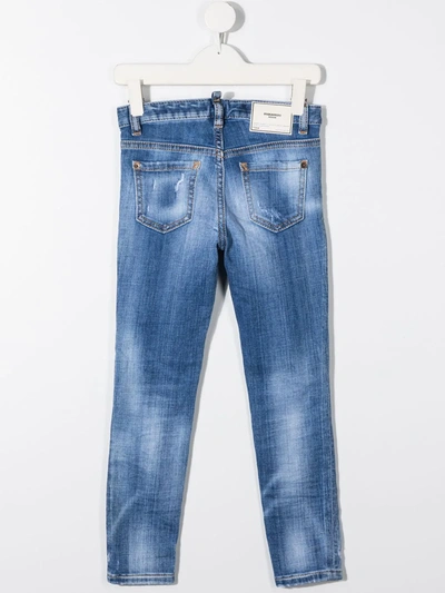 Shop Dsquared2 Contrast Stitch Skinny Jeans In Blue