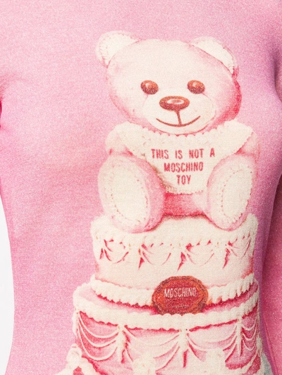Shop Moschino Intarsia Bear Lurex Knitted Dress In Pink