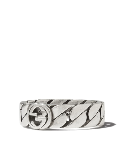 Shop Gucci Interlocking G Thin Band Ring In Silver