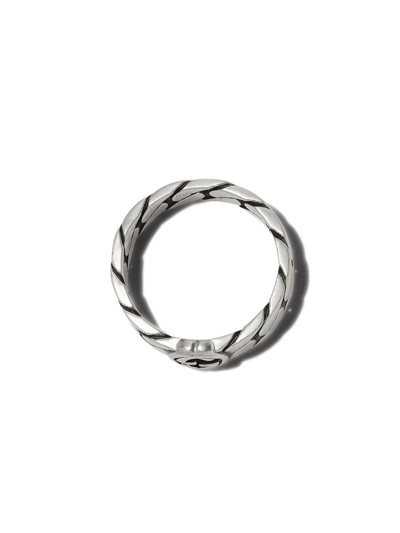 Shop Gucci Interlocking G Thin Band Ring In Silver