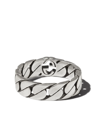 Shop Gucci Interlocking G Thin Band Ring In Silver