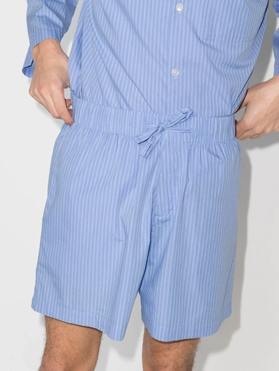 Shop Tekla Poplin Pinstriped Pajama Shorts In Blue