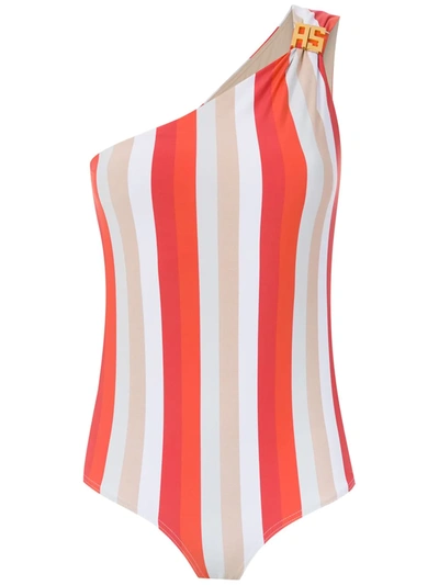 Shop Amir Slama One Shoulder Swimsuit In Red