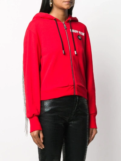 Shop Philipp Plein Zip-up Logo Print Hoodie In Red