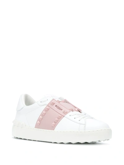 Valentino Rockstud Open Leather Sneaker In White