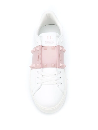 Valentino Rockstud Open Leather Sneaker In White