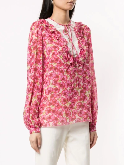 Shop Giambattista Valli Floral Ruffle Blouse In Pink