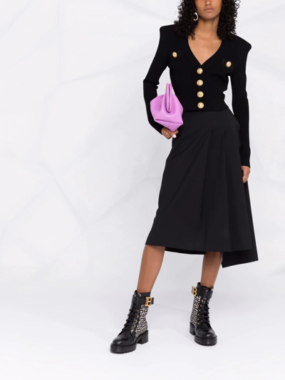 Balmain Structured Shoulder Black V-neck Cardigan With Decorative Buttons In Schwarz
