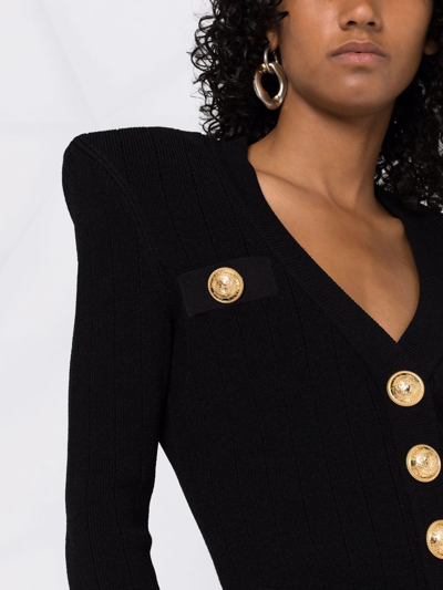 Balmain Structured Shoulder Black V-neck Cardigan With Decorative Buttons In Schwarz