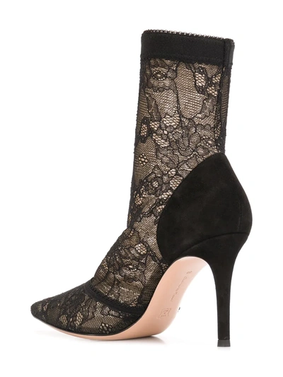 Shop Gianvito Rossi Floral Lace Ankle Boots In Black