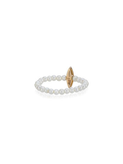 Shop Anissa Kermiche Perle Rare Mini Pearl And Diamond Ring In White