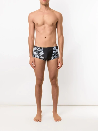 Amir Slama Hibiscus Flowers Print Swim Trunks In Black