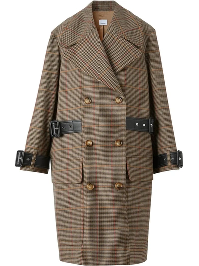 Shop Burberry Houndstooth Check Wool Double-breasted Coat In Brown