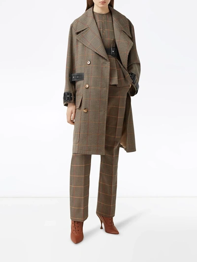 Shop Burberry Houndstooth Check Wool Double-breasted Coat In Brown