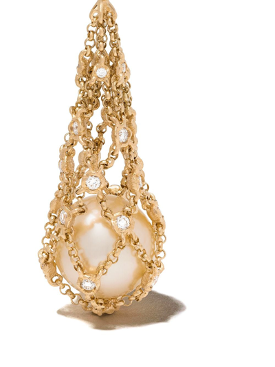 Shop Annoushka 18kt Yellow Gold Lattice Net Pearl And Diamond Earrings In 18ct Yellow Gold