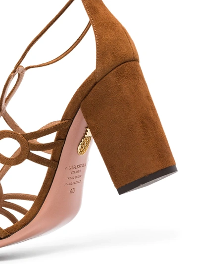 Shop Aquazzura Gitana 90mm Suede Sandals In Brown