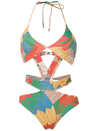 Shop Amir Slama Printed Cut Out Swimsuit In Multicolour