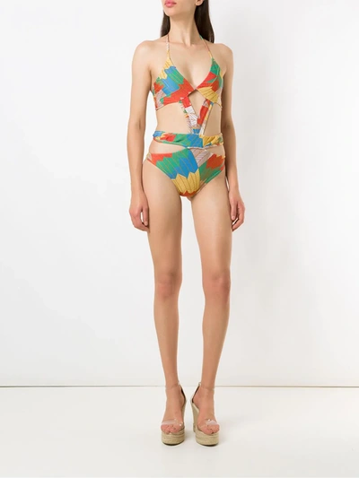 Shop Amir Slama Printed Cut Out Swimsuit In Multicolour