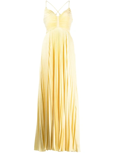 Shop A.l.c Pleated Cross-strap Maxi Dress In Gelb