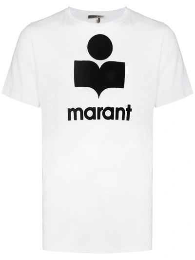 Shop Isabel Marant Logo Print Linen T-shirt In White