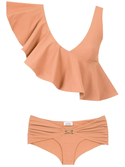 Shop Amir Slama Ruffled Top Bikini Set In Neutrals