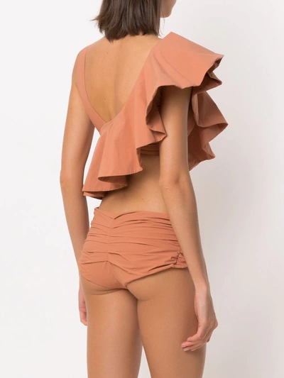 Shop Amir Slama Ruffled Top Bikini Set In Neutrals