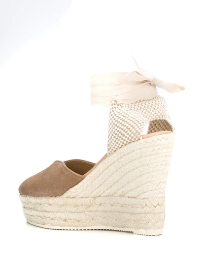 Shop Manebi Wrap-tie Wedge Sandals In Neutrals